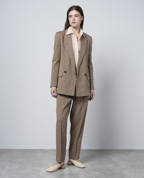 Solotre Brown double-breasted jacket with linen M1B0011