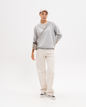Brunello Cucinelli Beige silk top with monil chain MPC59EH500