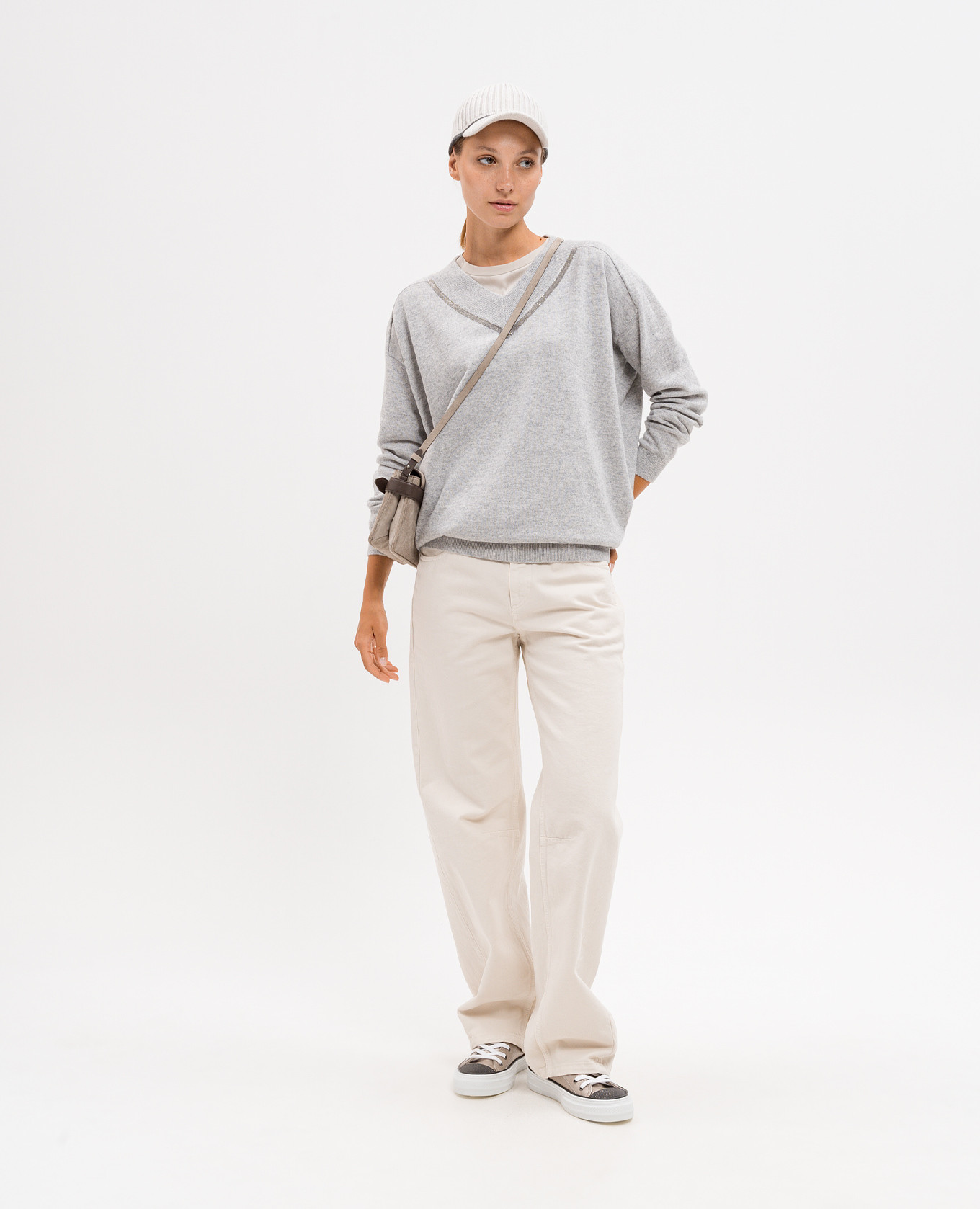 Beige silk top with monil chain Brunello Cucinelli 2
