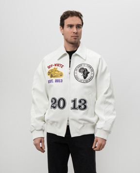 Off-White White leather jacket with branded patches OMJA123S25LEA001