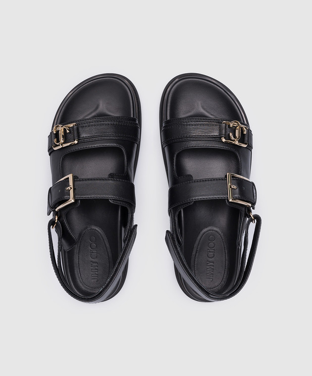 Jimmy Choo - Elyn logo sandals in black leather ELYNFLATCJH - shop