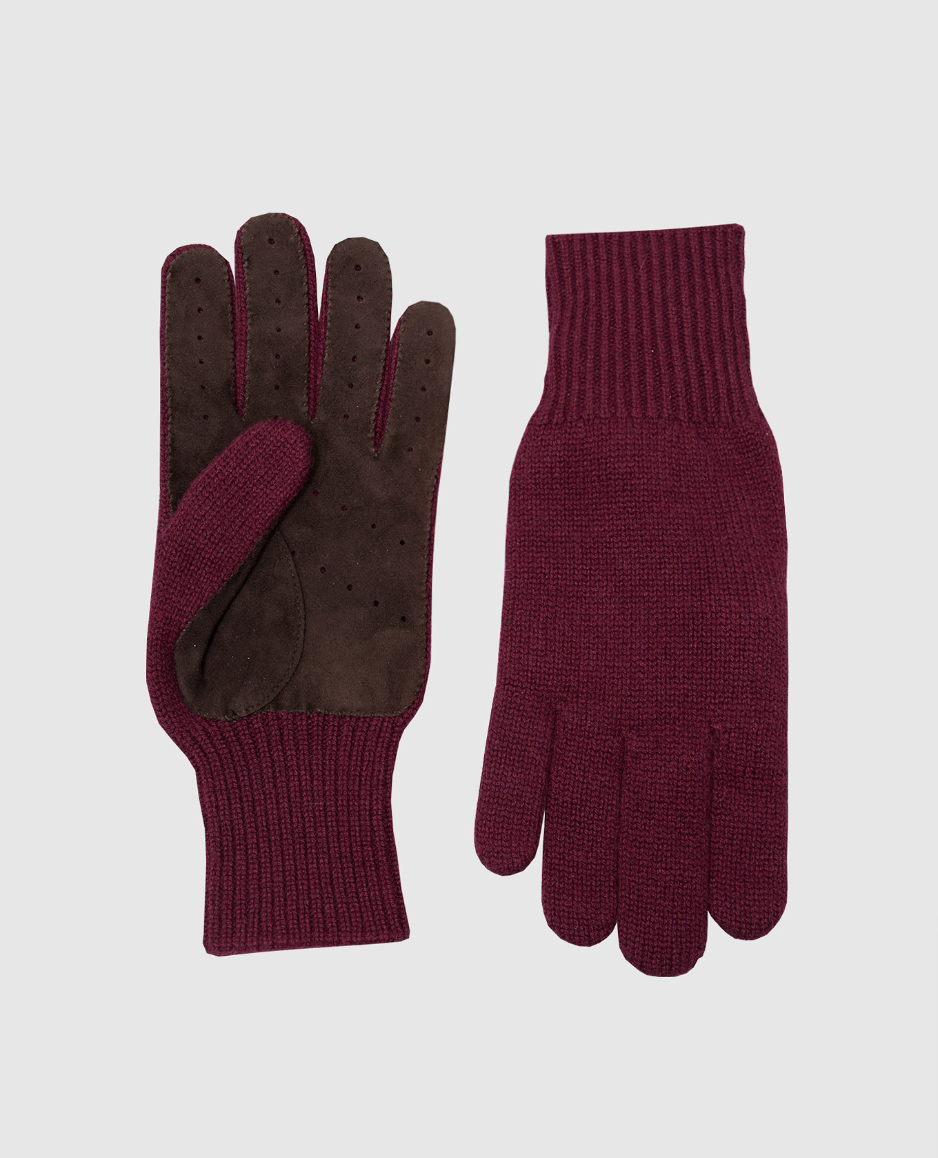 Burgundy cashmere and suede gloves Brunello Cucinelli