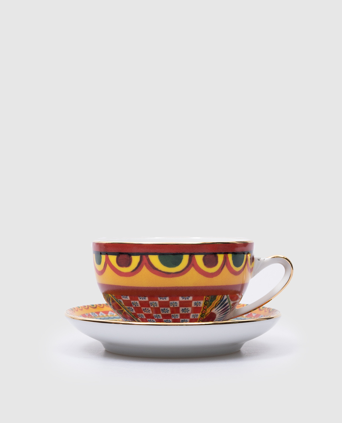 

Porcelain tea set of cup and saucer with Carretto Siciliano branded print Dolce&Gabbana, White