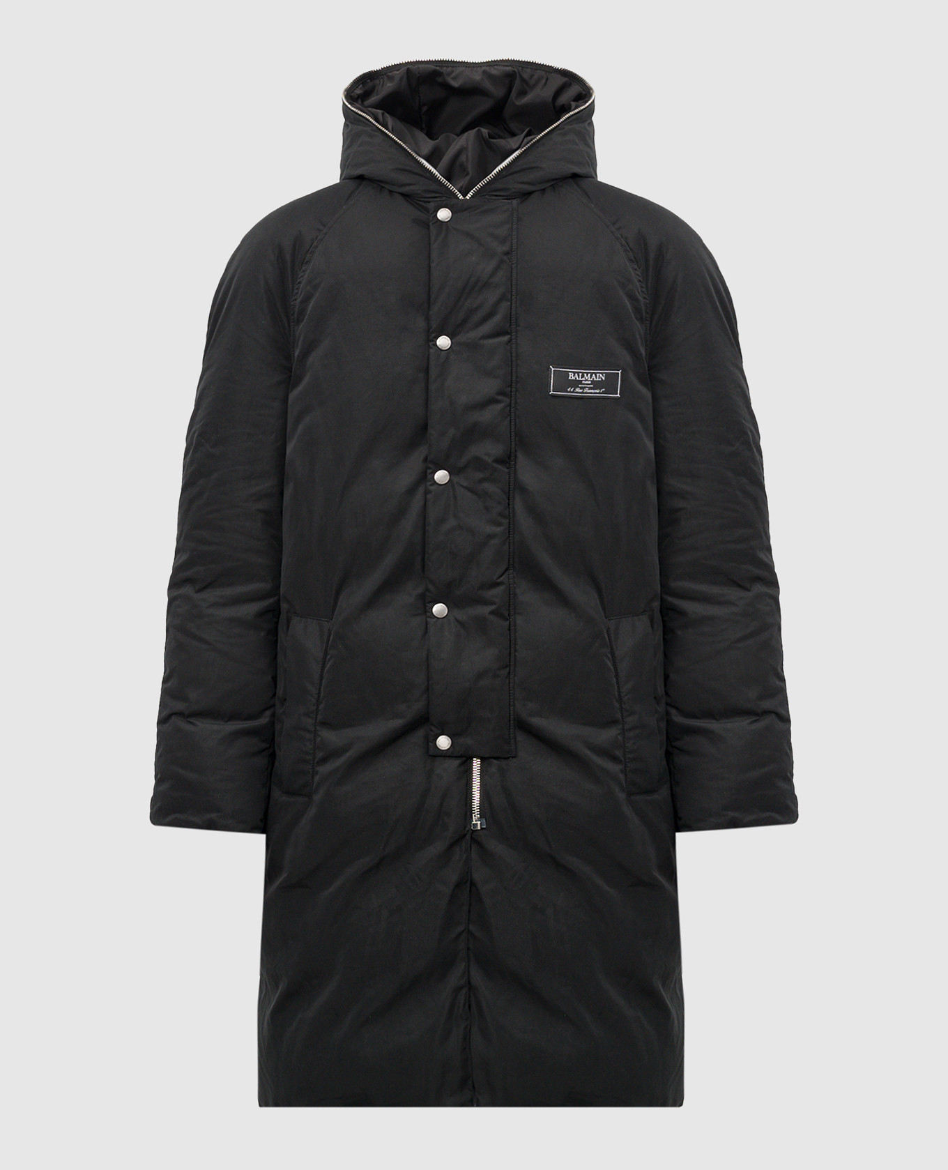 

Black elongated jacket with logo patch Balmain