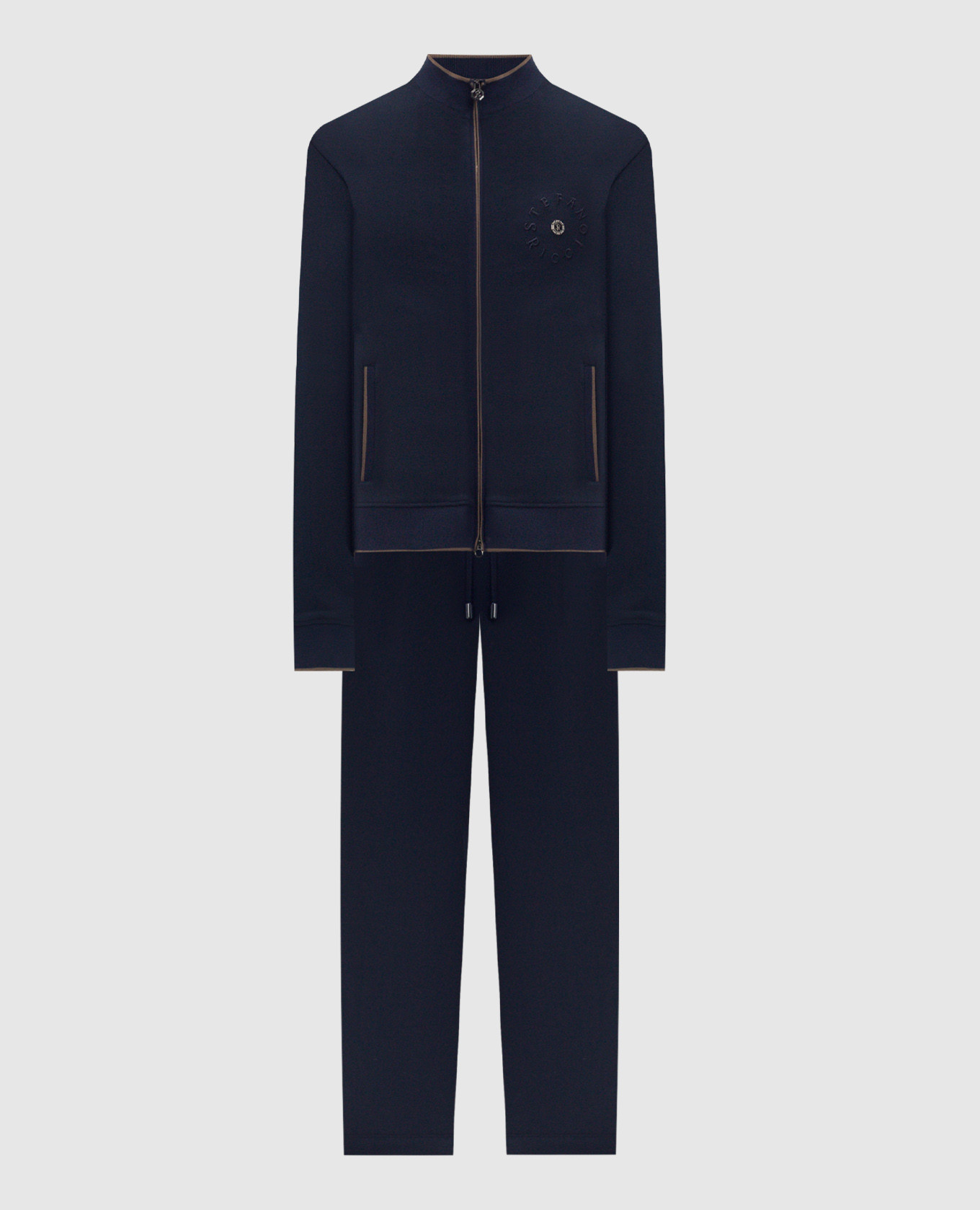 Blue tracksuit with logo embroidery and metallic monogram stefano ricci