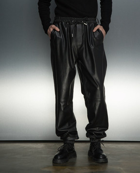 Off-White Black leather joggers with logo OMJB037S24LEA001