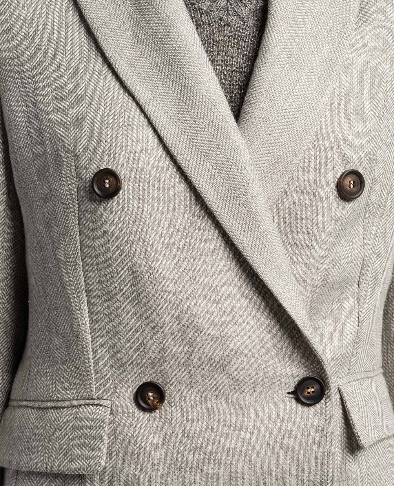 Gray double-breasted linen jacket with monil chain Brunello Cucinelli 5