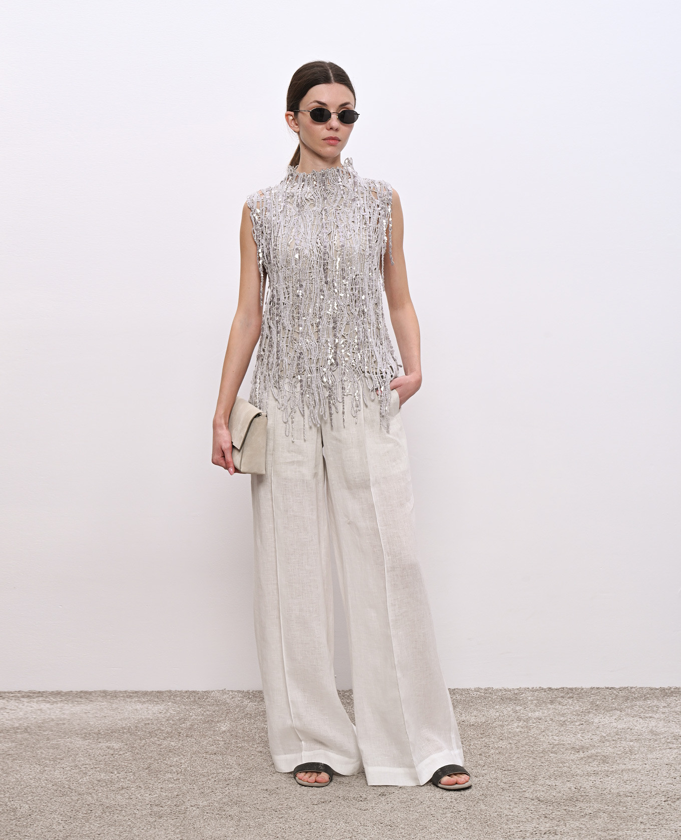 

Gray openwork top with sequins Brunello Cucinelli, Grey