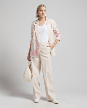 Twinset Beige jacket with linen in a floral print 241AQ2060