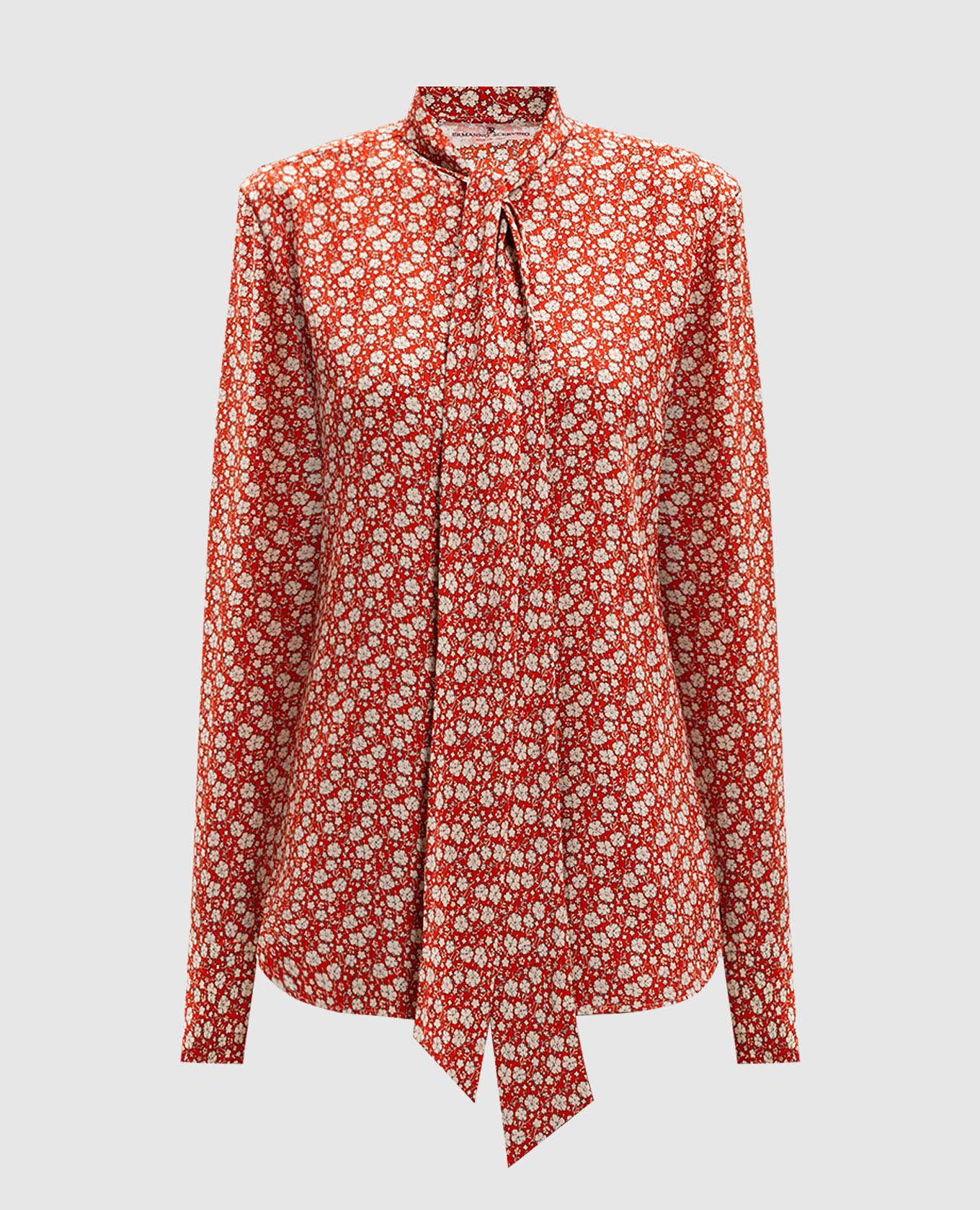 Red floral silk blouse with ascot collar Ermanno Scervino