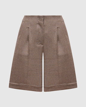 Peserico Brown checked wool shorts with monil chain A04663D06456