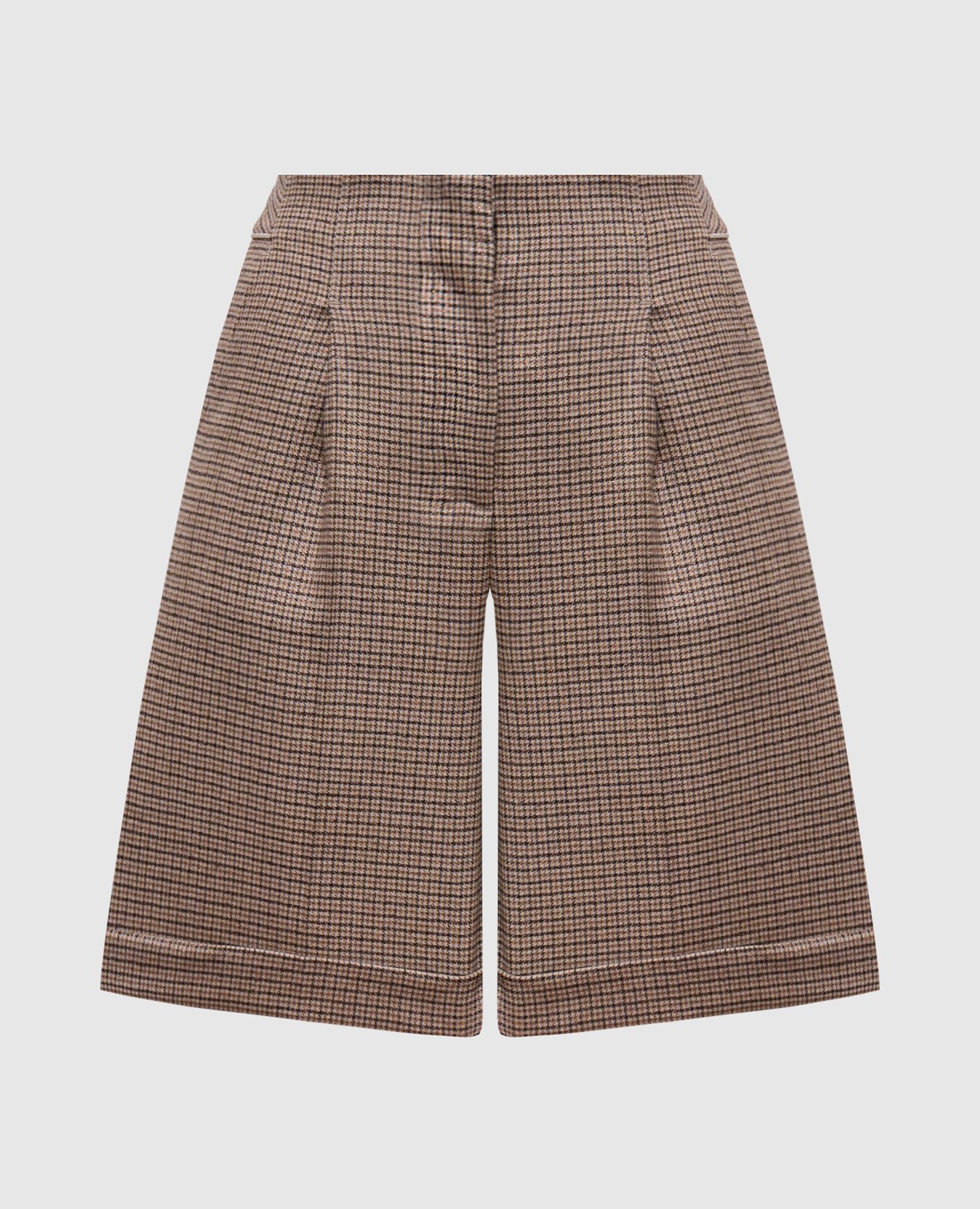 Peserico Brown checked wool shorts with monil chain