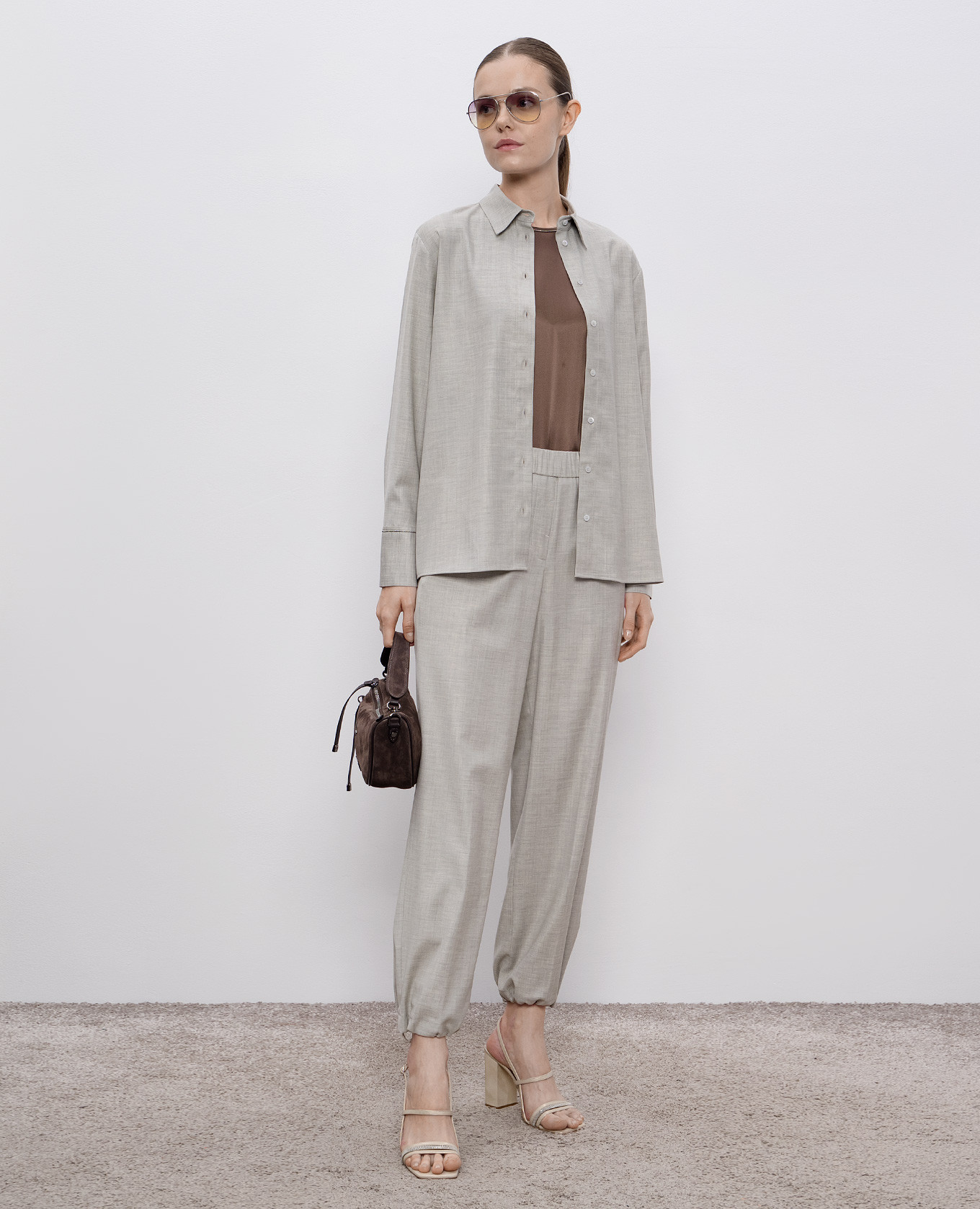 Gray wool shirt with monil chain Peserico 2