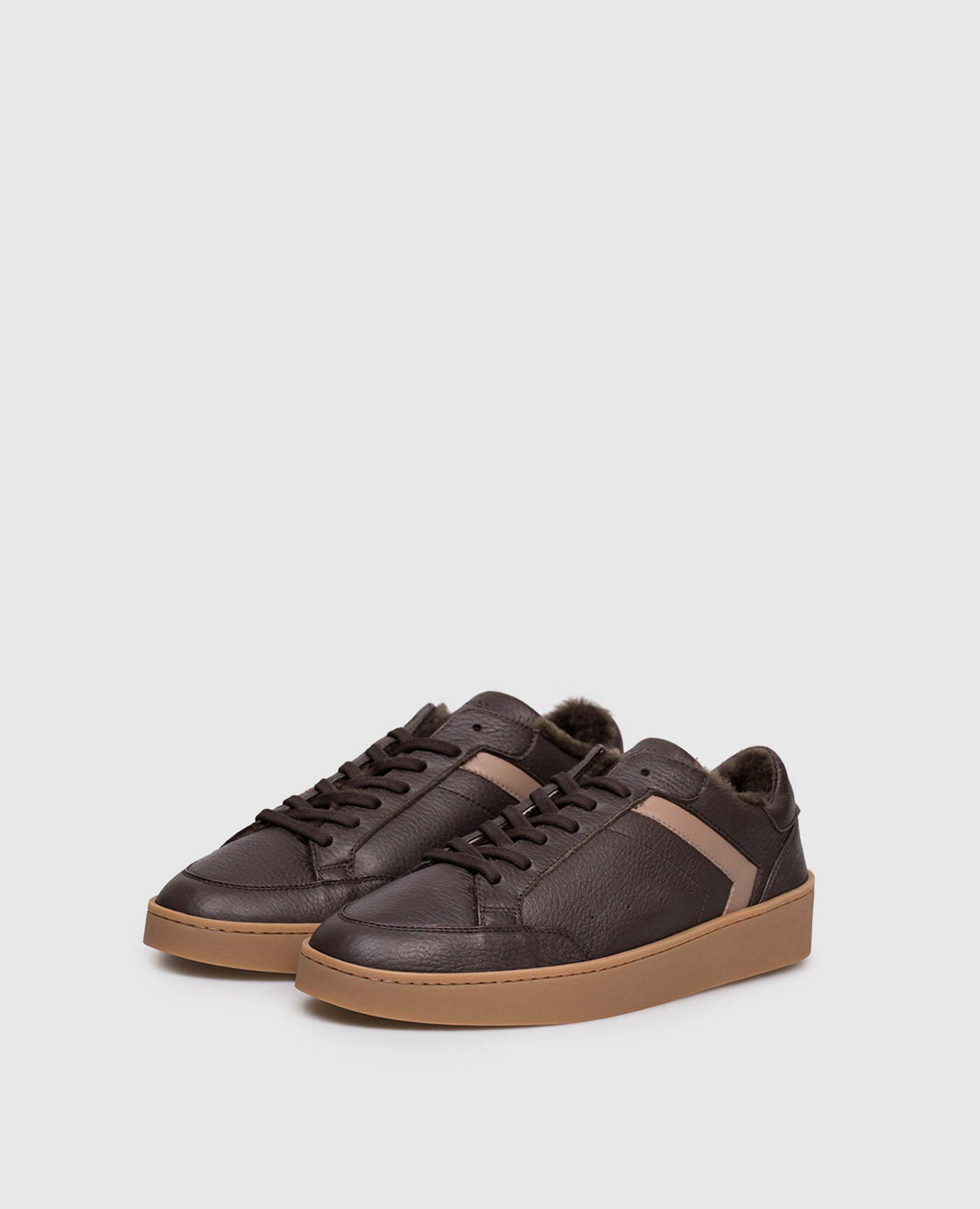 

Brown leather sneakers with fur and logo Canali