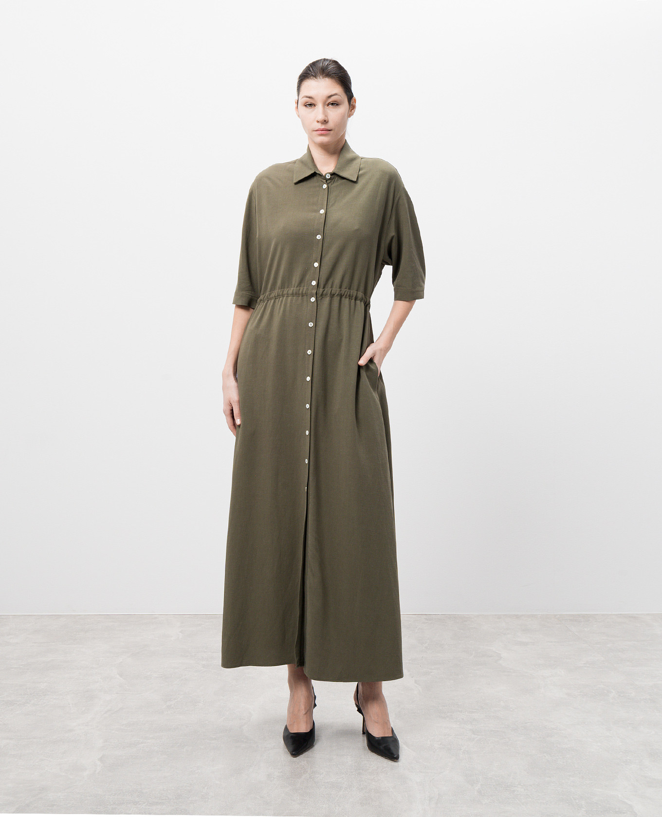 

Ottavia green shirt dress with linen Simonetta Ravizza