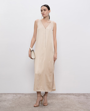 Peserico Beige midi dress with monil chain E02033A06638