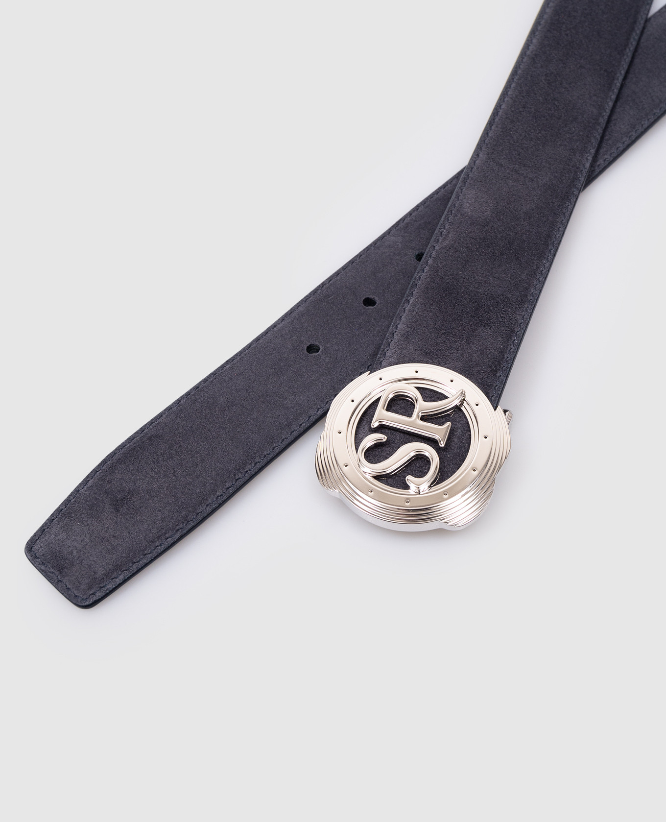 Blue suede belt with metal monogram logo Stefano Ricci 3