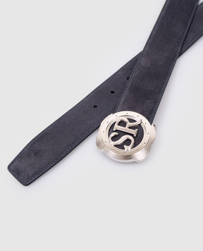 Stefano Ricci Blue suede belt with metal monogram logo N381SDC553P