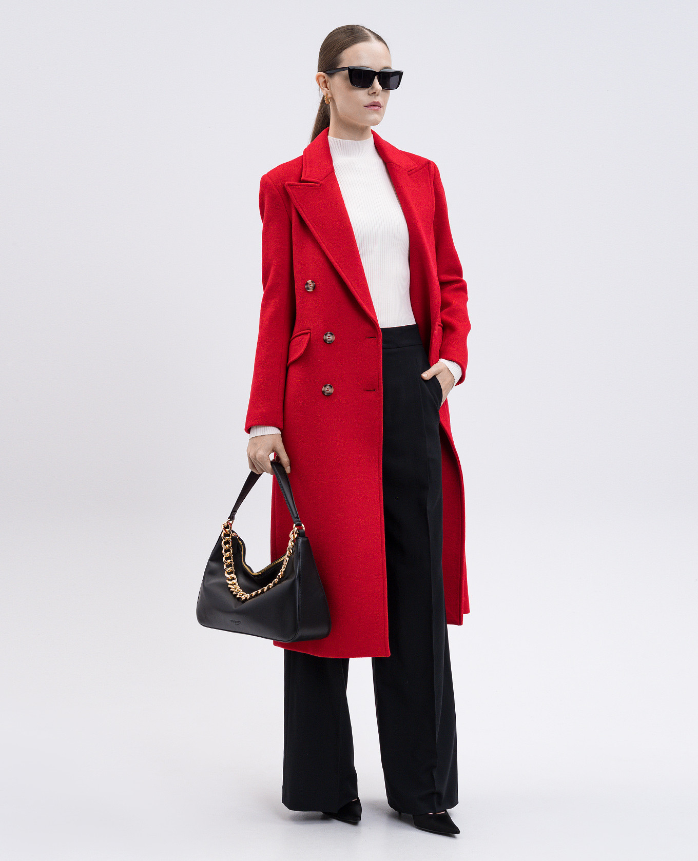 

Red double-breasted coat with wool Twinset