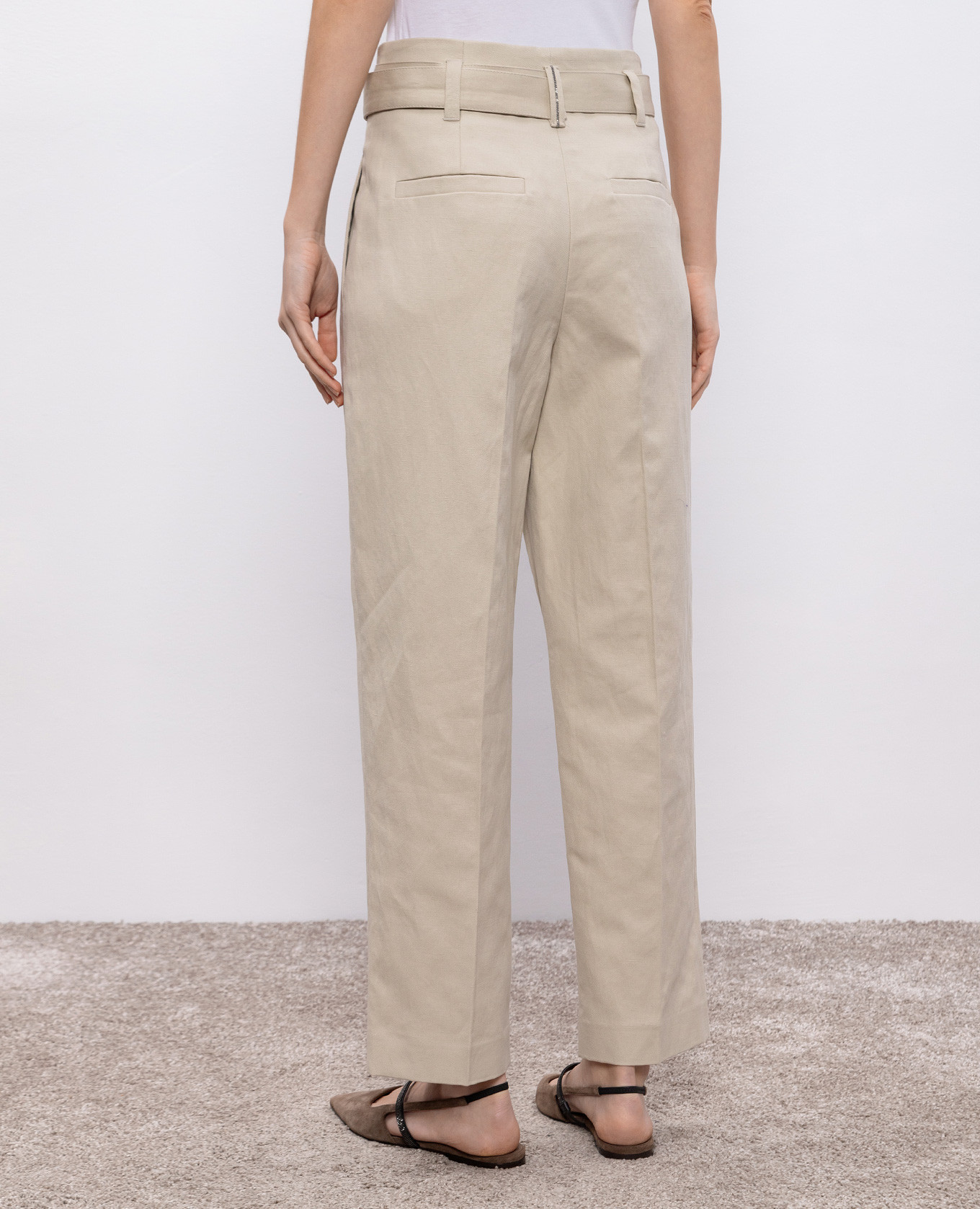 Beige Corset pants with linen Brunello Cucinelli 4