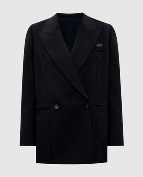 Brunello Cucinelli Black double-breasted wool jacket with monil chain MB1297463