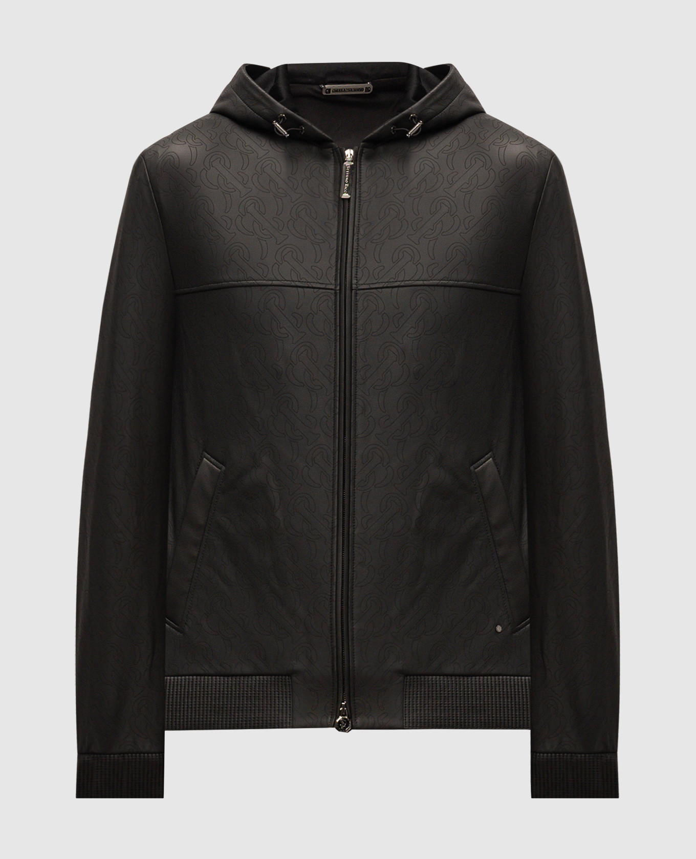 Black leather jacket with embossed logo monogram stefano ricci