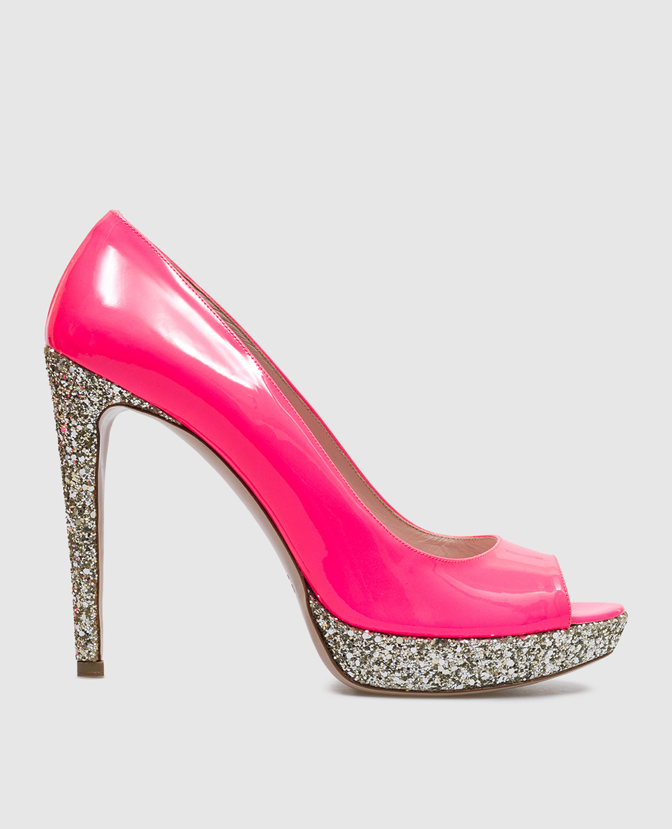 

Pink patent leather open toe shoes with glitter Miu Miu