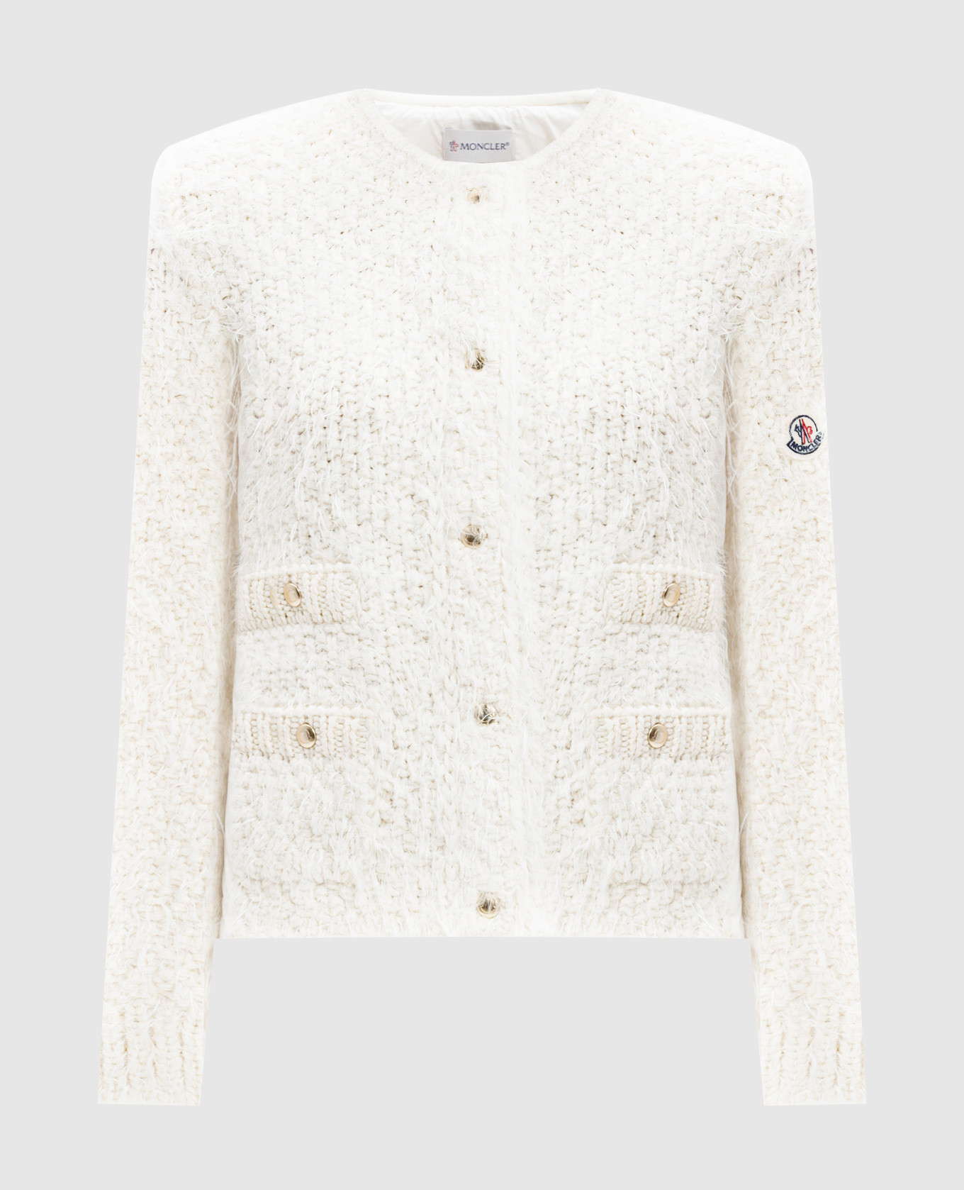 

White combined cardigan with wool and lurex Moncler