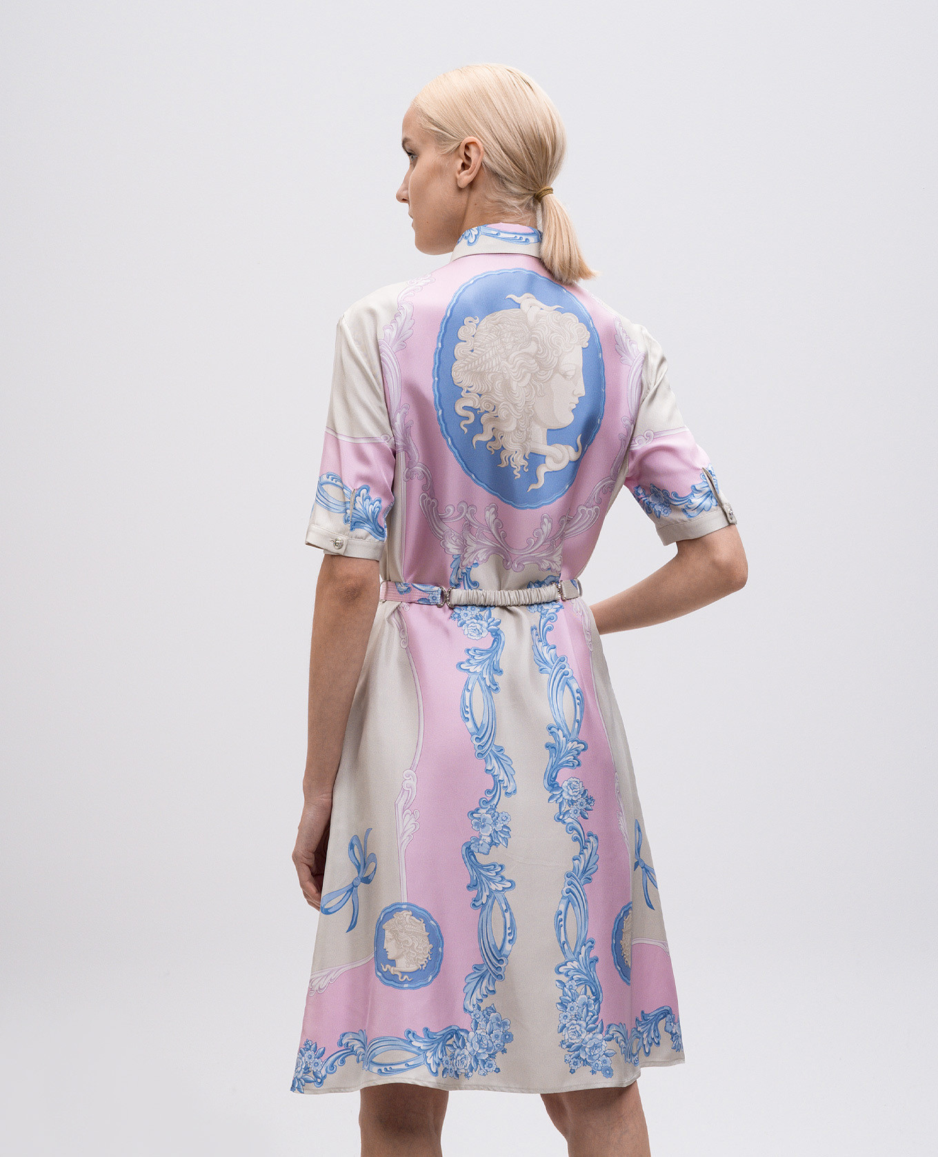 

Gray printed silk shirt dress Versace, Grey