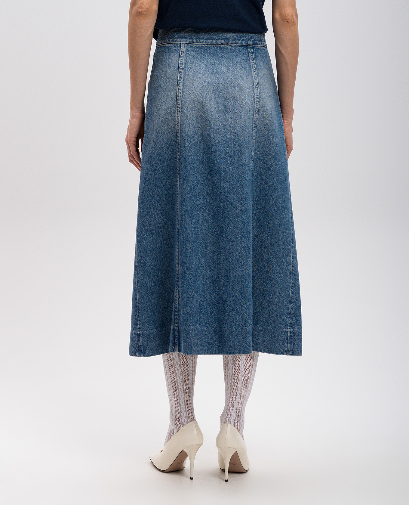

Blue denim midi skirt with a frayed effect Valentino