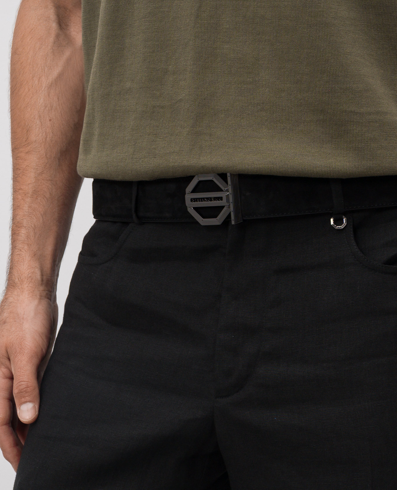 

Black suede belt with logo Stefano Ricci