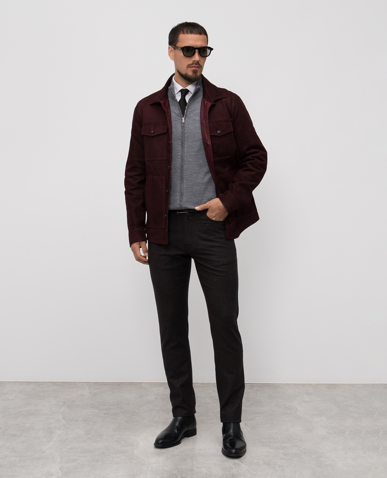 

Burgundy nubuck shirt jacket ISAIA