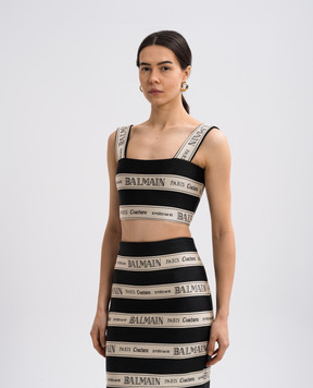 Balmain Beige top with woven logo pattern EF1AA370JJ95
