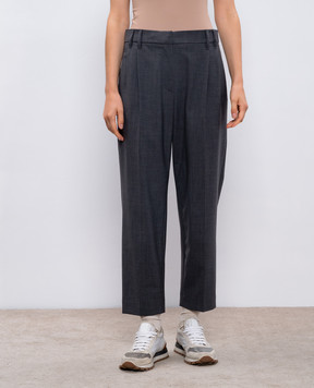 Brunello Cucinelli Gray wool trousers with monil chain MPW07P8308