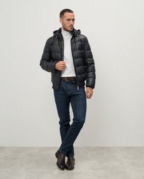 Enrico Mandelli Blue down jacket made of deer leather A9T1125901