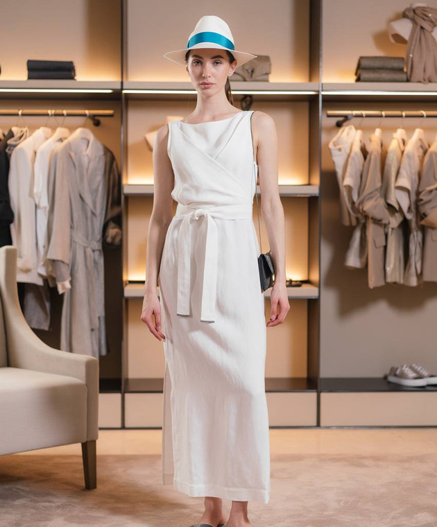 Brunello Cucinelli - White midi dress with linen MH126ABF31 - shop with European delivery at Symbol Brunello Cucinelli - White midi dress with linen MH126ABF31 - shop with European delivery at Symbol