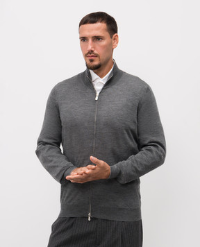 Brunello Cucinelli Grey melange wool and cashmere cardigan M2400106