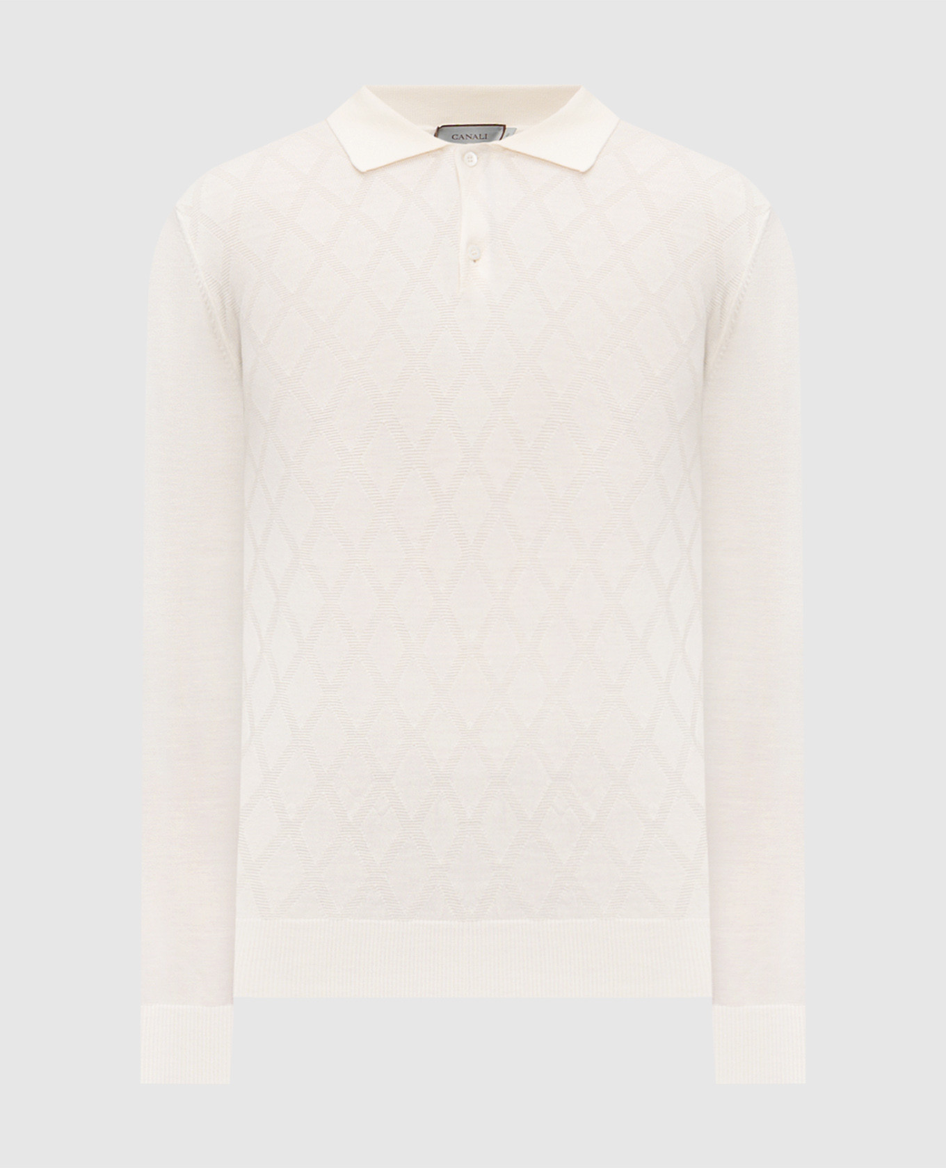 Beige merino wool polo shirt with a pattern Canali