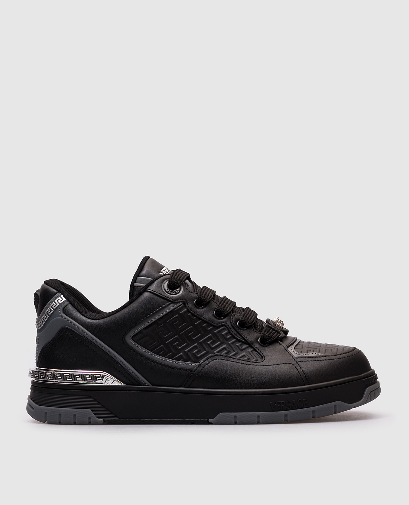 Black leather Greca sneakers Versace