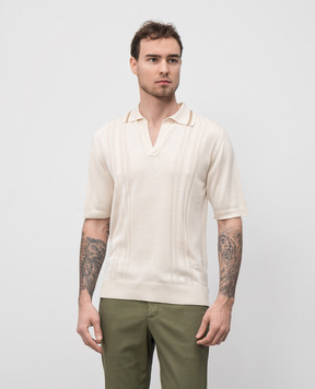 ISAIA Beige silk polo shirt with logo emblem MG8336Y0498