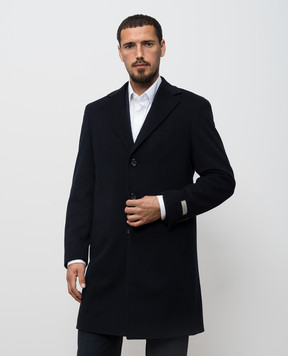 Canali Blue wool coat with logo patch FU0552155918