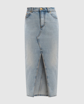 Balmain Blue denim midi skirt with a figure-hugging neckline EF1LD460DF23