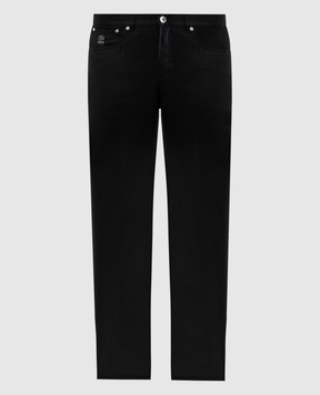 Brunello Cucinelli Black wool trousers with logo patch ME226I1780