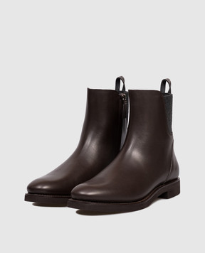 Brunello Cucinelli Brown leather Mat boots with monil chain MZOLG3033