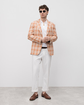 Stefano Ricci Orange wool and silk check jacket M1RMGD22T0LP64HA