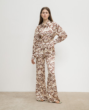 AERON Beige satin pants GEODE with printed silk GEODE