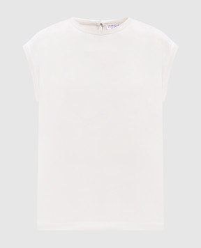 Brunello Cucinelli White silk top with monil chain M0C59EH500
