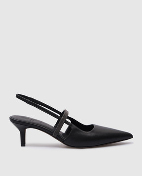 Brunello Cucinelli Black leather slingbacks with monil chain MZSKC2715P