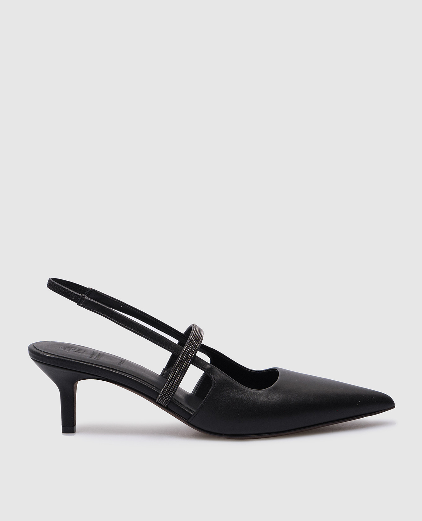 Black leather slingbacks with monil chain brunello cucinelli
