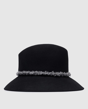 Peserico Black wool hat with monil chain S36178C0CC280